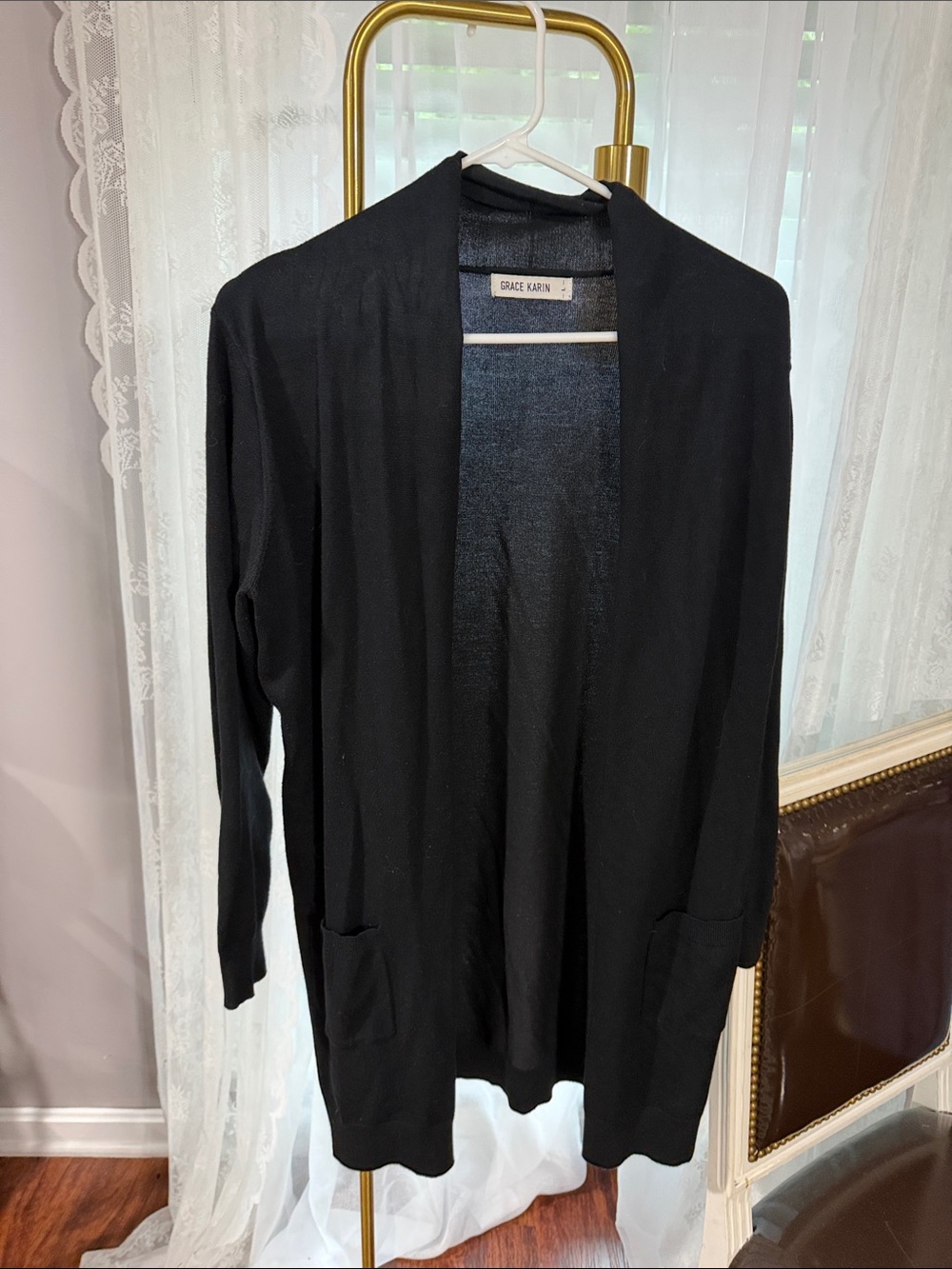 Grace Karin Black Open-Front Lightweight Cardigan